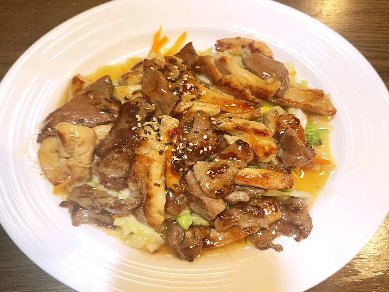 Chicken Beef Stir - Fry Tender chicken and beef with veggies in savory sauce