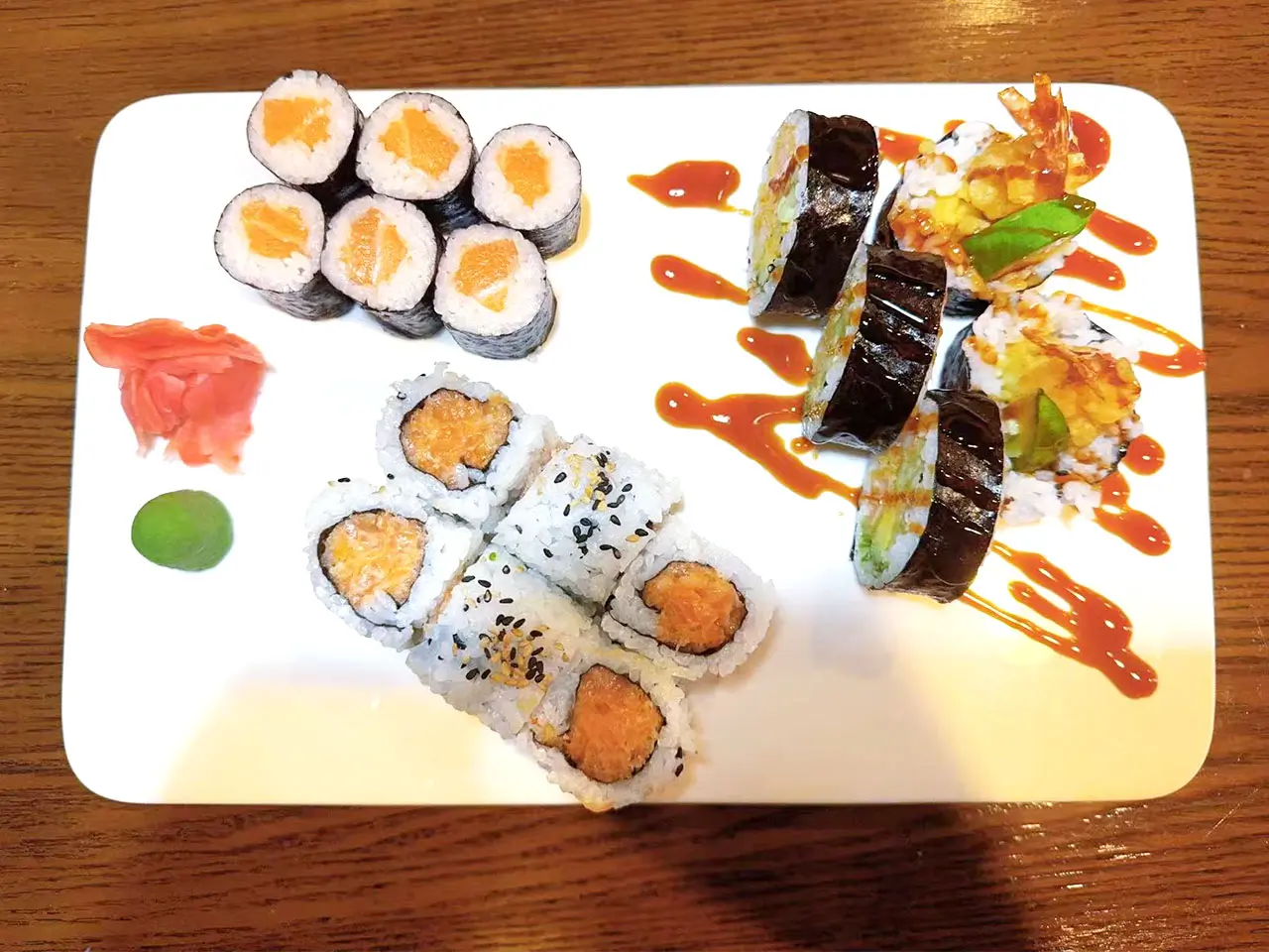 Assorted Sushi Platter Variety of sushi rolls with ginger and wasabi at Sakura, a Japanese restaurant in Clark