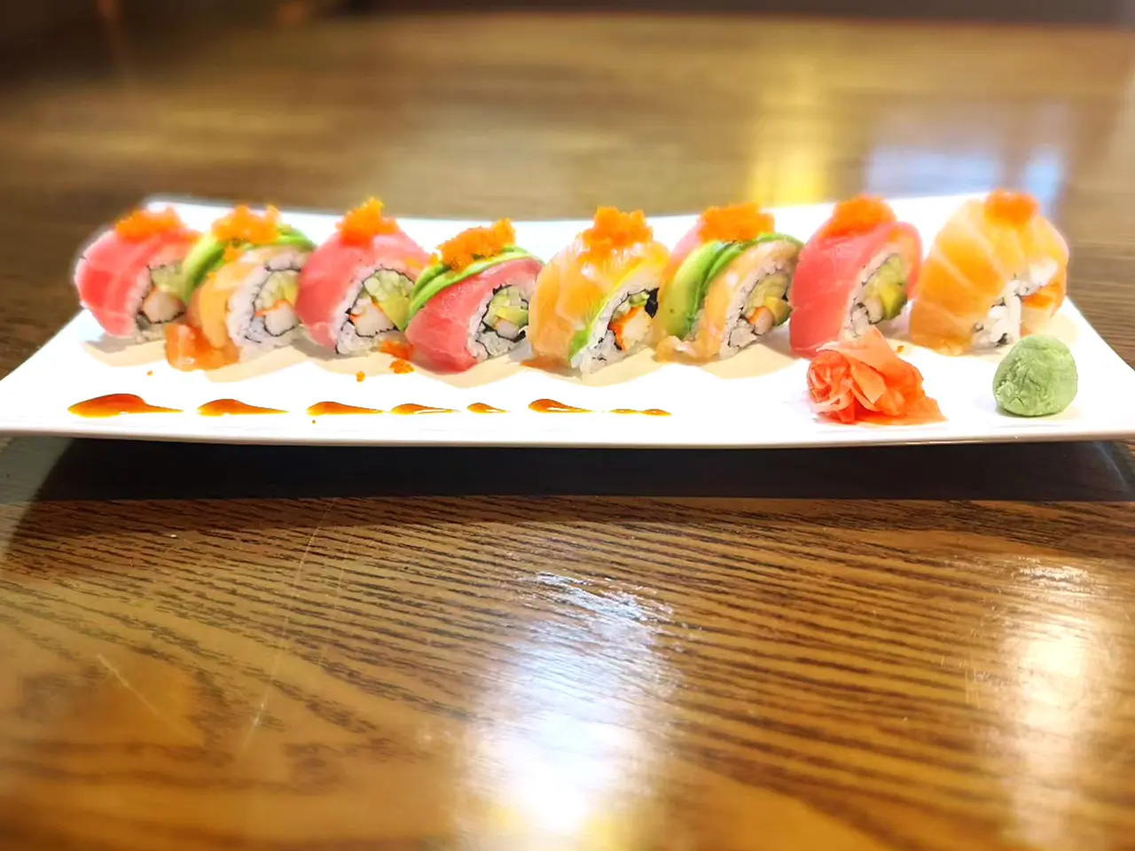 Colorful Sushi Rolls Vibrant sushi rolls with fresh fish and veggies at Sakura, a Japanese restaurant in Clark